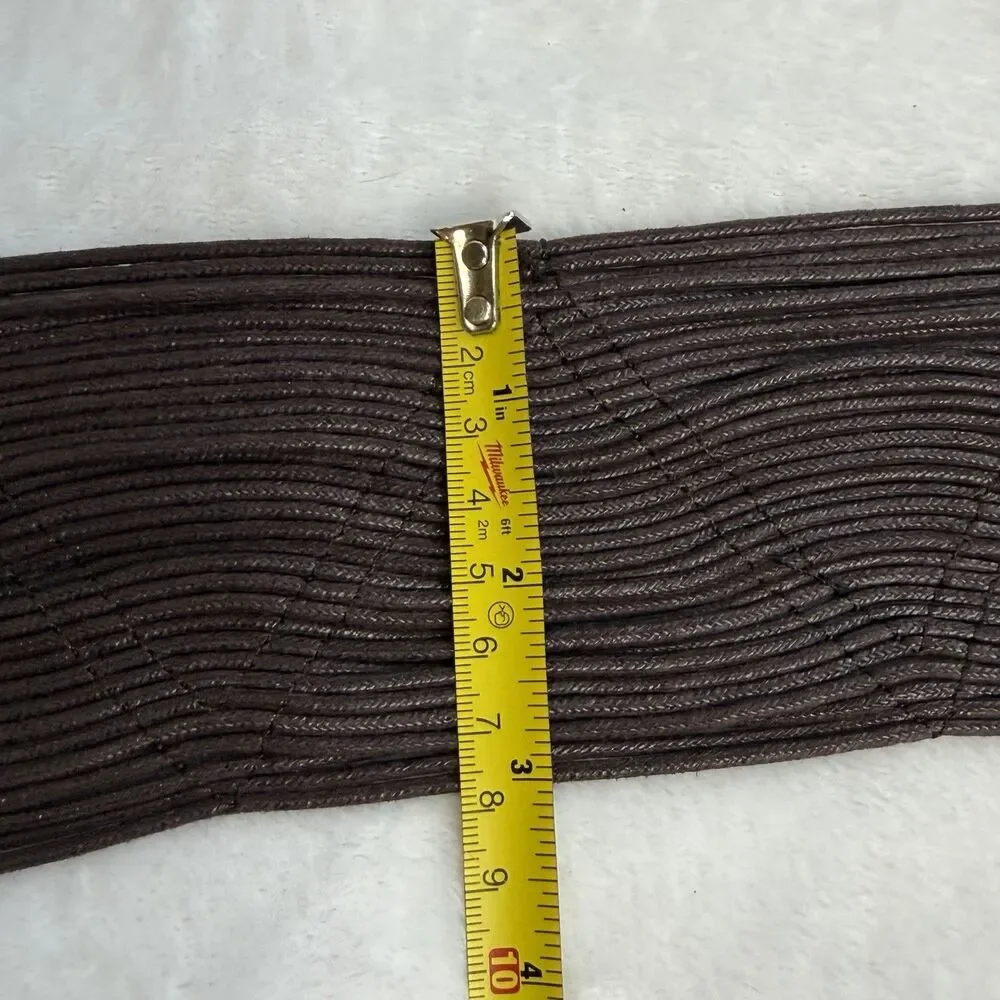 Coldwater‎ Creek Brown Wide Woven Cotton Belt Faux Leather Accents Statement S/M
